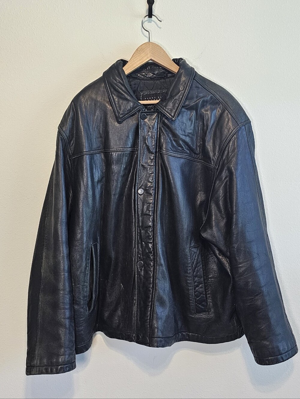 Vintage 90s Perry Ellis Portfolio Genuine Leather Bomber Jacket XXL